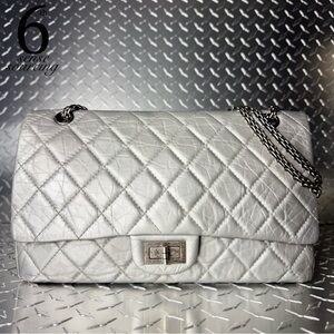 Chanel 2.55 Reissue Quilted Calfskin Jumbo Classic Flap in Metallic Silver